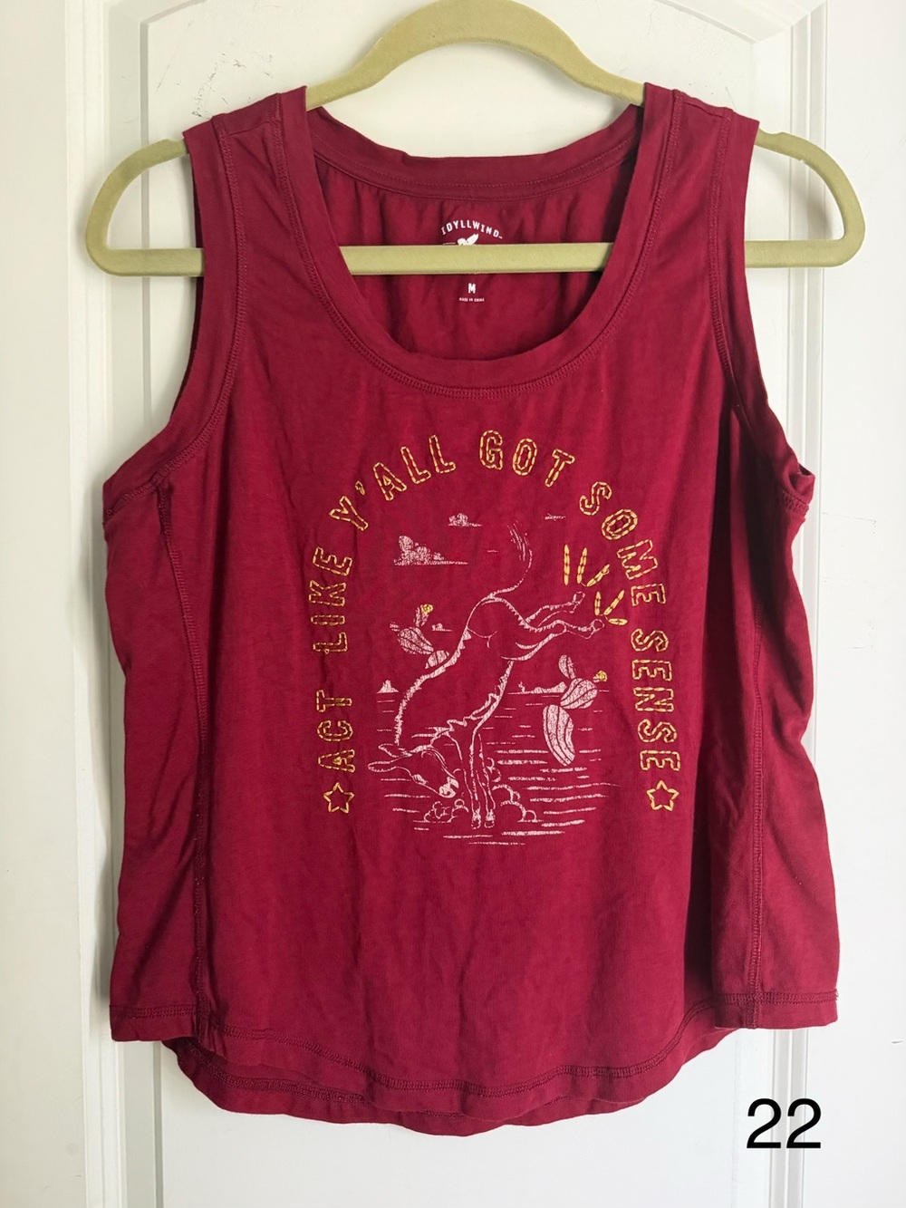 Idyllwind Red Graphic Women’s Tank Top - Playful Donkey M western boho rodeo